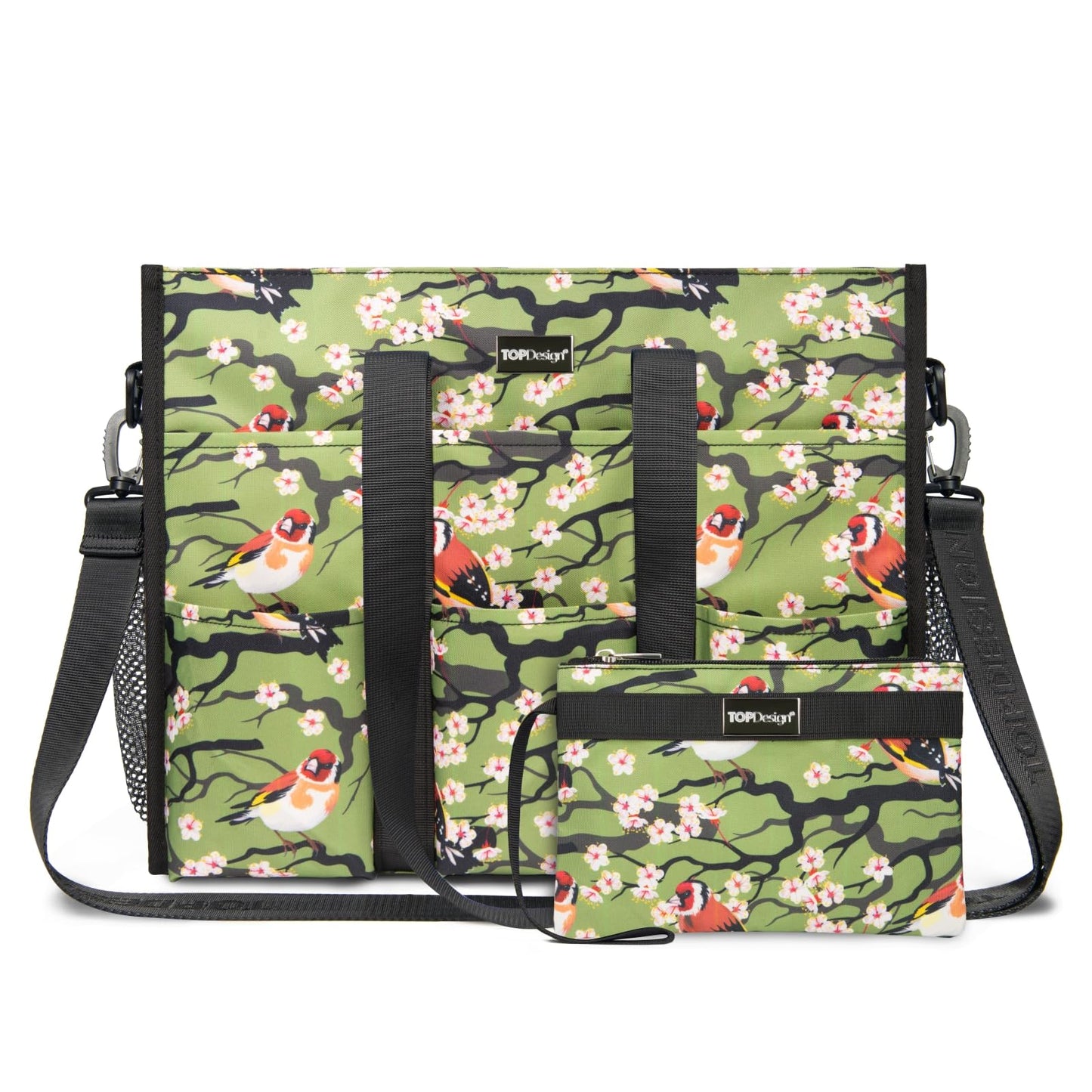 TOPDesign Utility Water Resistant Tote Bag with 22 Pockets, Top Zipper Closure & Thick Bottom Support, for Working Women