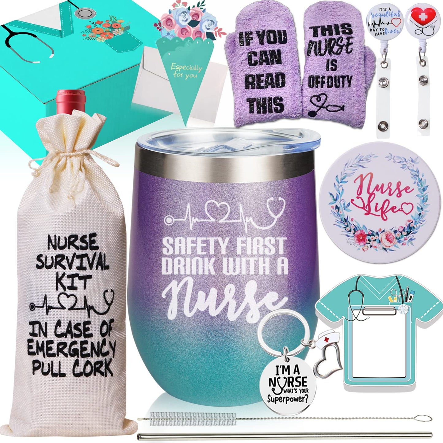 Nurse Appreciation Gift Box for Women - Graduation, Nursing School, Christmas, Practitioner, RG - Wine Tumbler Set