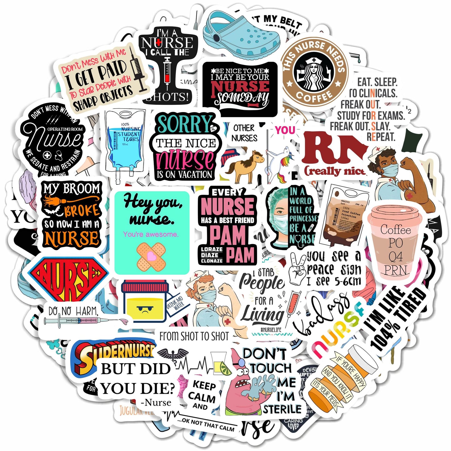 BulbaCraft 100Pcs Funny Nurse Stickers, Funny Nurse Gifts, Nursing Stickers, Medical Decals for Computer, Cups, Planner Laptop Decals, Gifts for Women & Men